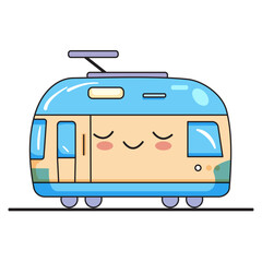 Fototapeta premium Cute Train Cartoon Kawaii Sticker. Character Vector Illustration