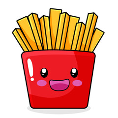 Cute French Fries Cartoon Kawaii Sticker. Character Vector Illustration