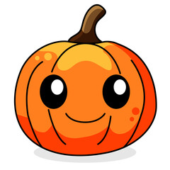 Cute Pumpkin Cartoon Kawaii Sticker. Character Vector Illustration