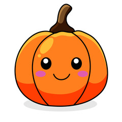 Cute Pumpkin Cartoon Kawaii Sticker. Character Vector Illustration