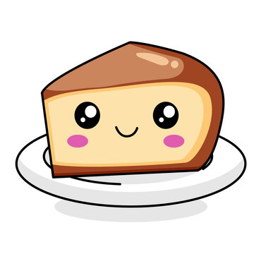 Cute Cake Cartoon Kawaii Sticker. Character Vector Illustration