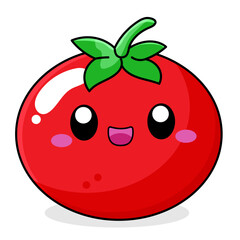 Cute Tomato Cartoon Kawaii Sticker. Character Vector Illustration