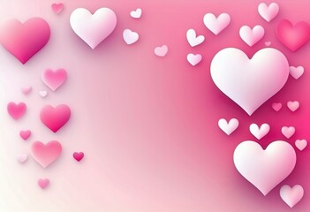 Banner, card for Valentine's Day, pink and white 3D hearts on a pink background with space for text, classic love design, art trend 2025