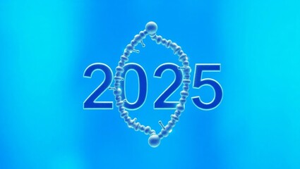 Fototapeta premium Year 2025 with circular molecular structure symbolizing scientific advancements
