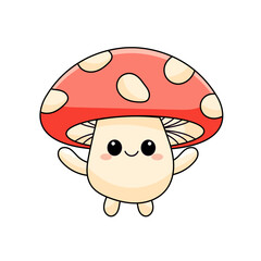 Cute Mushroom Cartoon Kawaii Sticker. Character Vector Illustration