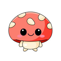 Cute Mushroom Cartoon Kawaii Sticker. Character Vector Illustration