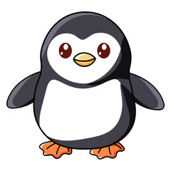 Cute Penguin Cartoon Kawaii Sticker. Character Vector Illustration