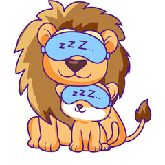 Cute Lion Cartoon Kawaii Sticker. Character Vector Illustration