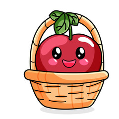 Cute Apple Cartoon Kawaii Sticker. Character Vector Illustration