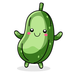 Cute Cucumber Cartoon Kawaii Sticker. Character Vector Illustration