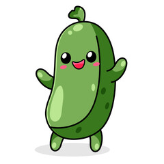 Cute Cucumber Cartoon Kawaii Sticker. Character Vector Illustration