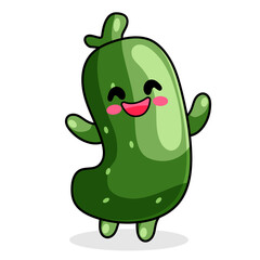 Cute Cucumber Cartoon Kawaii Sticker. Character Vector Illustration