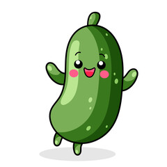 Cute Cucumber Cartoon Kawaii Sticker. Character Vector Illustration