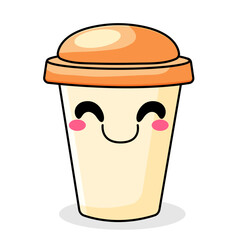 Cute Coffee Cartoon Kawaii Sticker. Character Vector Illustration