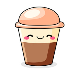 Cute Coffee Cartoon Kawaii Sticker. Character Vector Illustration