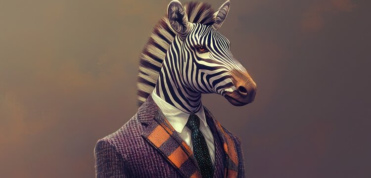 Generative AI portrayal of a zebra dressed in trendy clothes with a tie.