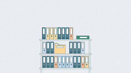 Rack with file folders arranged on shelves minimalist illustration. Office space organization generative ai