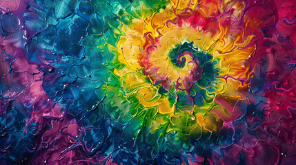 A vivid depiction of tie-dye cotton fabric with swirling patterns of electric blue, neon green, and vibrant pink, evoking a playful and artistic vibe.