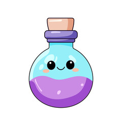 Cute Potions Cartoon Kawaii Sticker. Character Vector Illustration