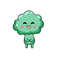 Cute Broccoli Cartoon Kawaii Sticker. Character Vector Illustration