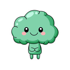 Cute Broccoli Cartoon Kawaii Sticker. Character Vector Illustration