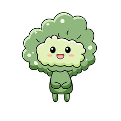 Cute Broccoli Cartoon Kawaii Sticker. Character Vector Illustration