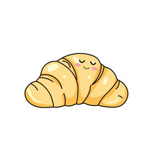 Cute Croissant Cartoon Kawaii Sticker. Character Vector Illustration