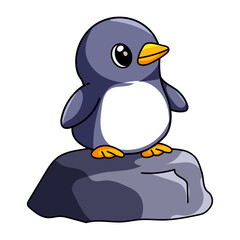 Cute Penguin Cartoon Kawaii Sticker. Character Vector Illustration