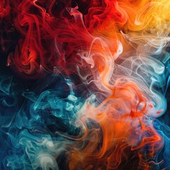 Obraz premium An abstract swirl of colorful smoke blending red and blue tones on a dark background, conveying a sense of motion and energy.