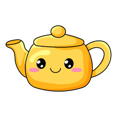 Cute Teapot Cartoon Kawaii Sticker. Character Vector Illustration