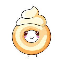 Cute Donut Cartoon Kawaii Sticker. Character Vector Illustration