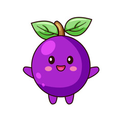 Cute Grape Cartoon Kawaii Sticker. Character Vector Illustration