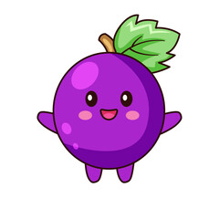Cute Grape Cartoon Kawaii Sticker. Character Vector Illustration