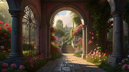 Fototapeta premium rose arch , AI Generated.
