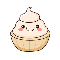 Cute Cupcake Cartoon Kawaii Sticker. Character Vector Illustration