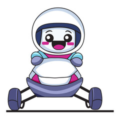 Cute Snow Boat Cartoon Kawaii Sticker. Character Vector Illustration