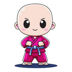 Cute Karate Boy Cartoon Kawaii Sticker. Character Vector Illustration
