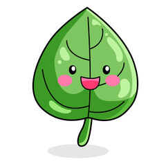 Cute Leaf Cartoon Kawaii Sticker. Character Vector Illustration