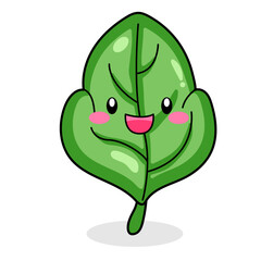Cute Leaf Cartoon Kawaii Sticker. Character Vector Illustration