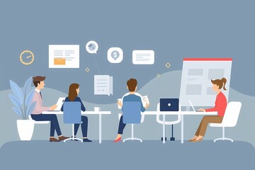 Teamwork Makes the Dream Work: A vibrant illustration depicting a collaborative team meeting, showcasing focused individuals working together towards a common goal.