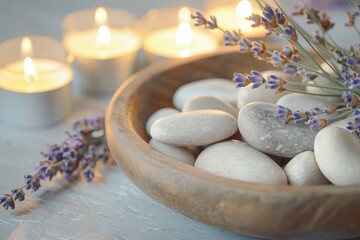 Spa Stones and Tea Candles with Lavender