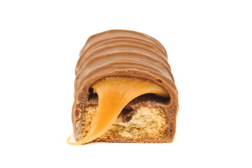 Closeup of chocolate bar isolated on white