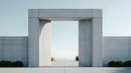Minimalist concrete gate set in a geometric frame with clean lines