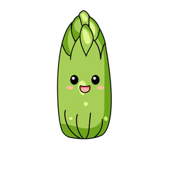 Cute Asparagus Cartoon Kawaii Sticker. Character Vector Illustration