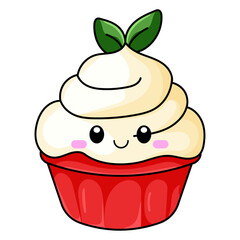 Cute Cupcake Cartoon Kawaii Sticker. Character Vector Illustration