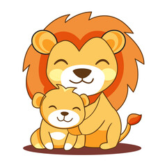 Fototapeta premium Cute Lion Cartoon Kawaii Sticker. Character Vector Illustration