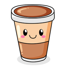 Cute Coffee Cartoon Kawaii Sticker. Character Vector Illustration