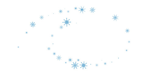 Snowflakes. Snow, snowfall. Falling scattered blue snowflakes on a white background.