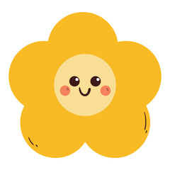 hand drawing cartoon yellow flower. cute flower character drawing, doodle for sticker or icon