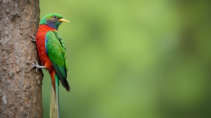 Obraz premium Resplendent Quetzal Perched on Tree Trunk